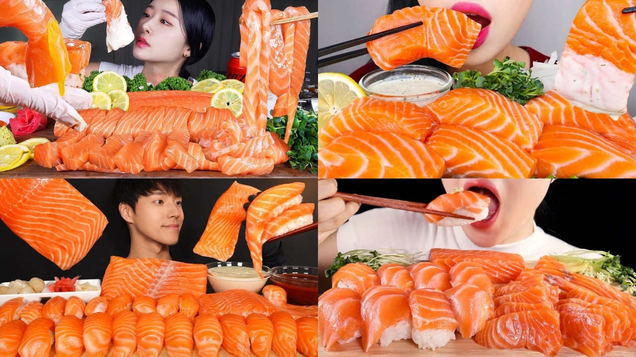 🍣 SALMON SUSHI & SASHIMI ASMR 🔥 | FRESH RAW SALMON MUKBANG COMPILATION