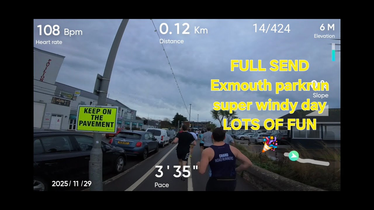 Забег Parkrun Exmouth в полном составе — Супер-Ветреный — Море веселья — 29 ноября 2025 г.