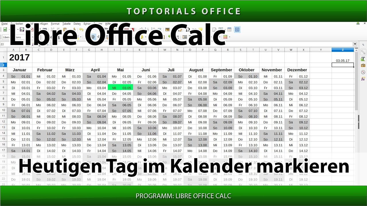 Heutigen Tag im Kalender markieren (LibreOffice Calc)