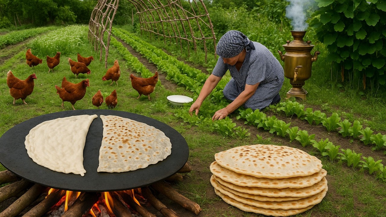 Village Life Azerbaijan: Cooking Qutab on Sadj ​​| Grandma & Grandpa's Countryside Recipe