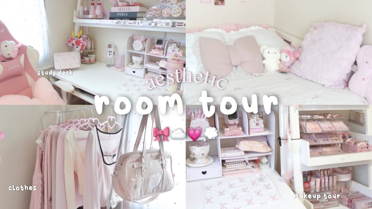 my room tour 🎀 aesthetic pinterest vibes, makeup, skincare & cute clothes