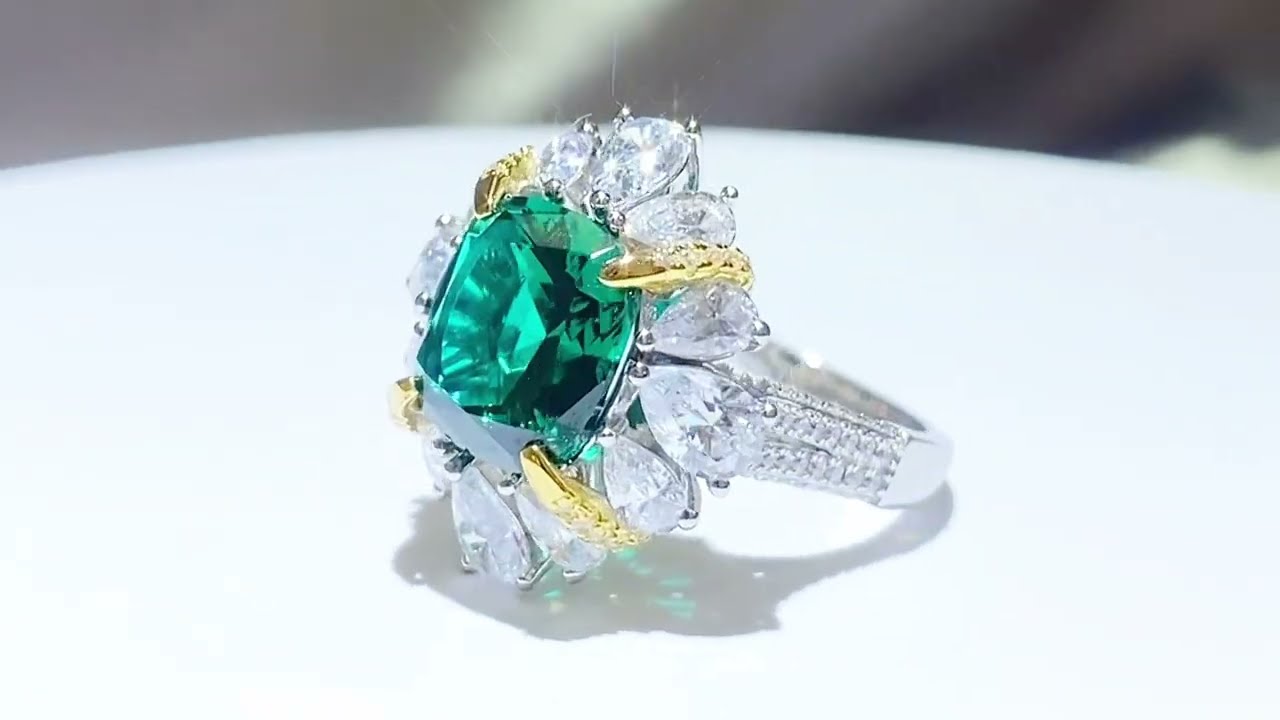 Cushion Cut Flower Shaped Sterling Silver Ring - Monarjew