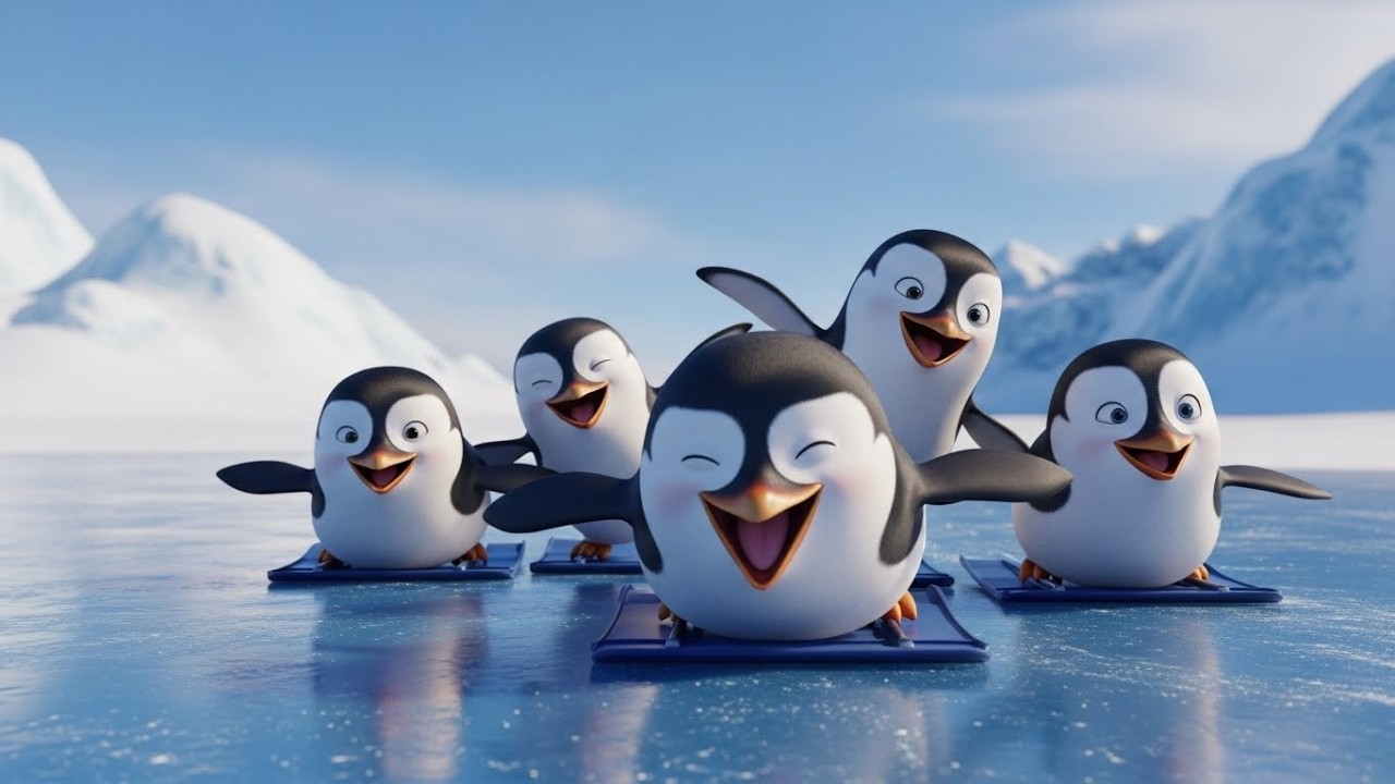 ять счастливых пингвинов соревнуются на льду 🐧❄️🏆 | Мультфильм для детей и весёлые приключения