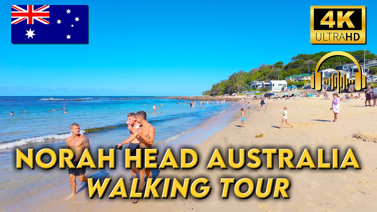 WALKING AROUND NORAH HEAD AUSTRALIA | Beach, Rock Shelf & Lighthouse | 4K UHD | Binaural Audio