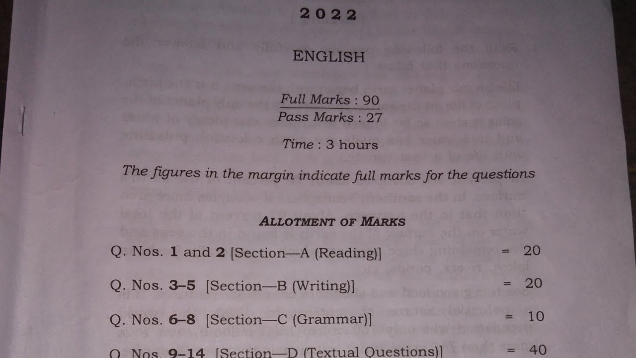 AHSEC HS 1st year final examination2022 question paper|English with grammar solutions|class11English