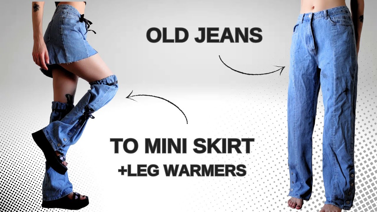 Quickly make jeans into a skirt and leg warmer set! // Upcycled fashion EP1