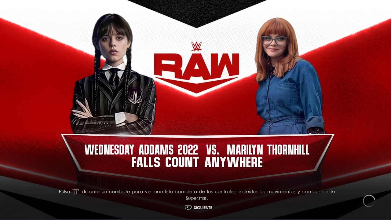 WWE 2K22 WEDNESDAY ADDAMS VS MARILYN THORNHILL  FALLS COUNT ANYWHERE