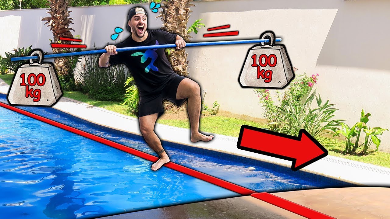 GINCANA DO LUCCAS DE EQUIL&Iacute;BRIO COM SLACKLINE !! (V&Iacute;DEO DE PISCINA)