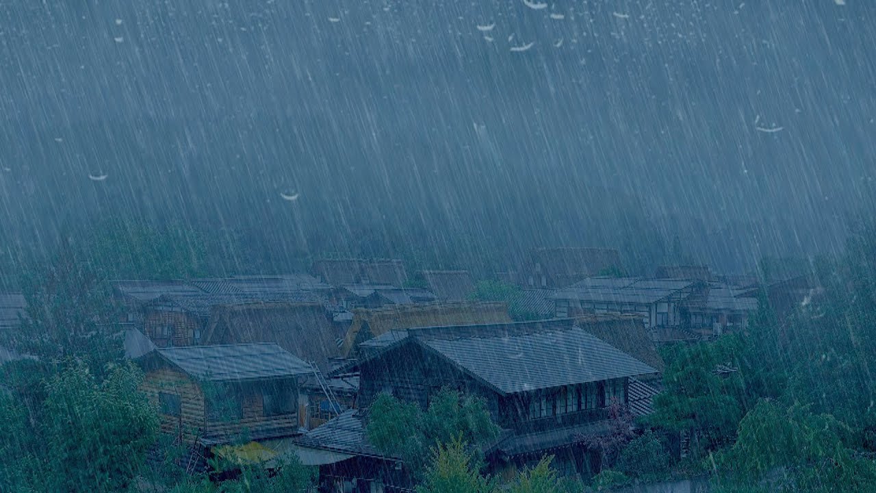 Deep Sleep with Heavy Rainstorm and Power Thunder Sounds in Folk Village Korean at Night