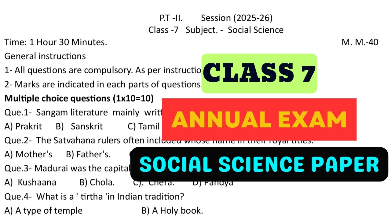 Class 7 Annual Exam Social Science Paper | Class 7 Social Science Final Exam Paper 2026