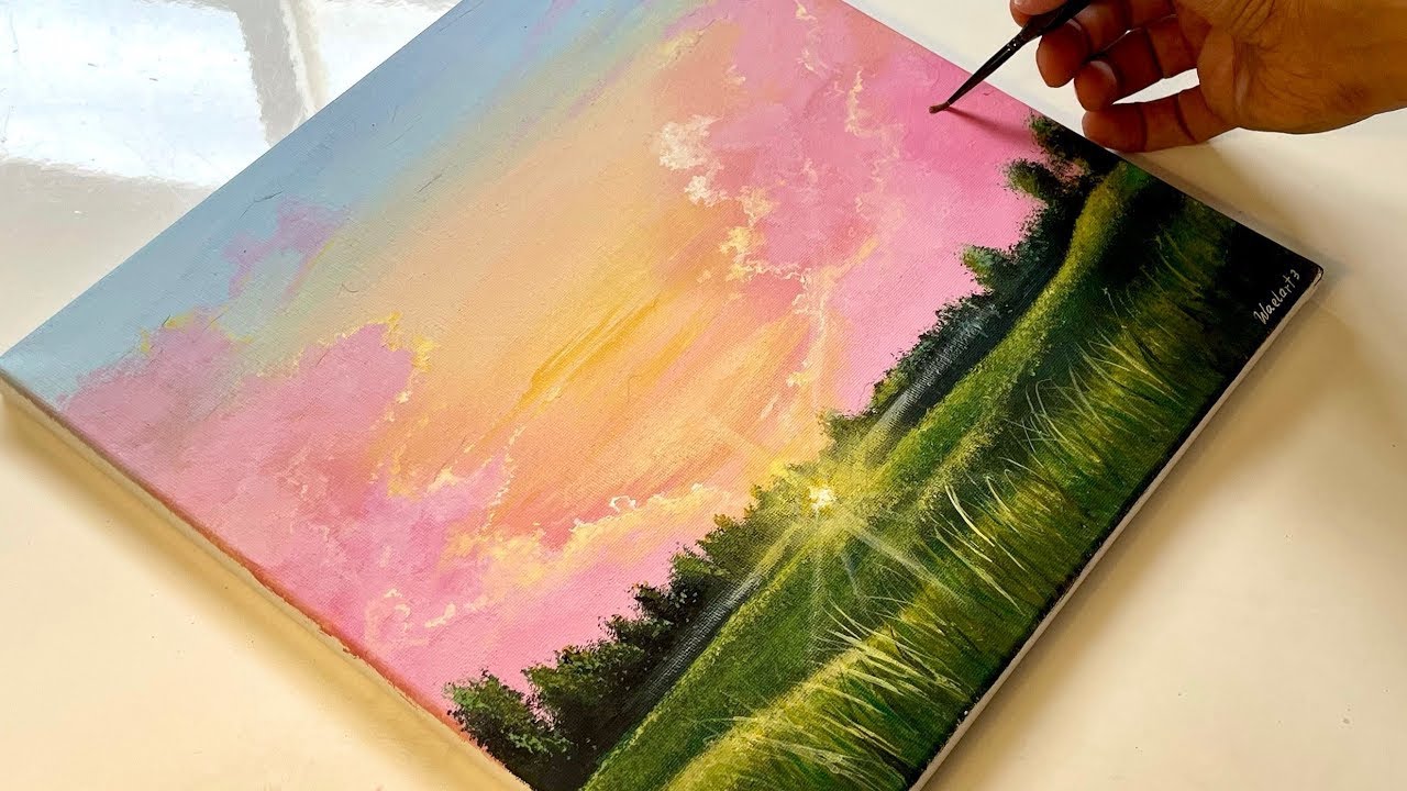 How to Paint a Sunrise Landscape | Easy Acrylic Tutorial