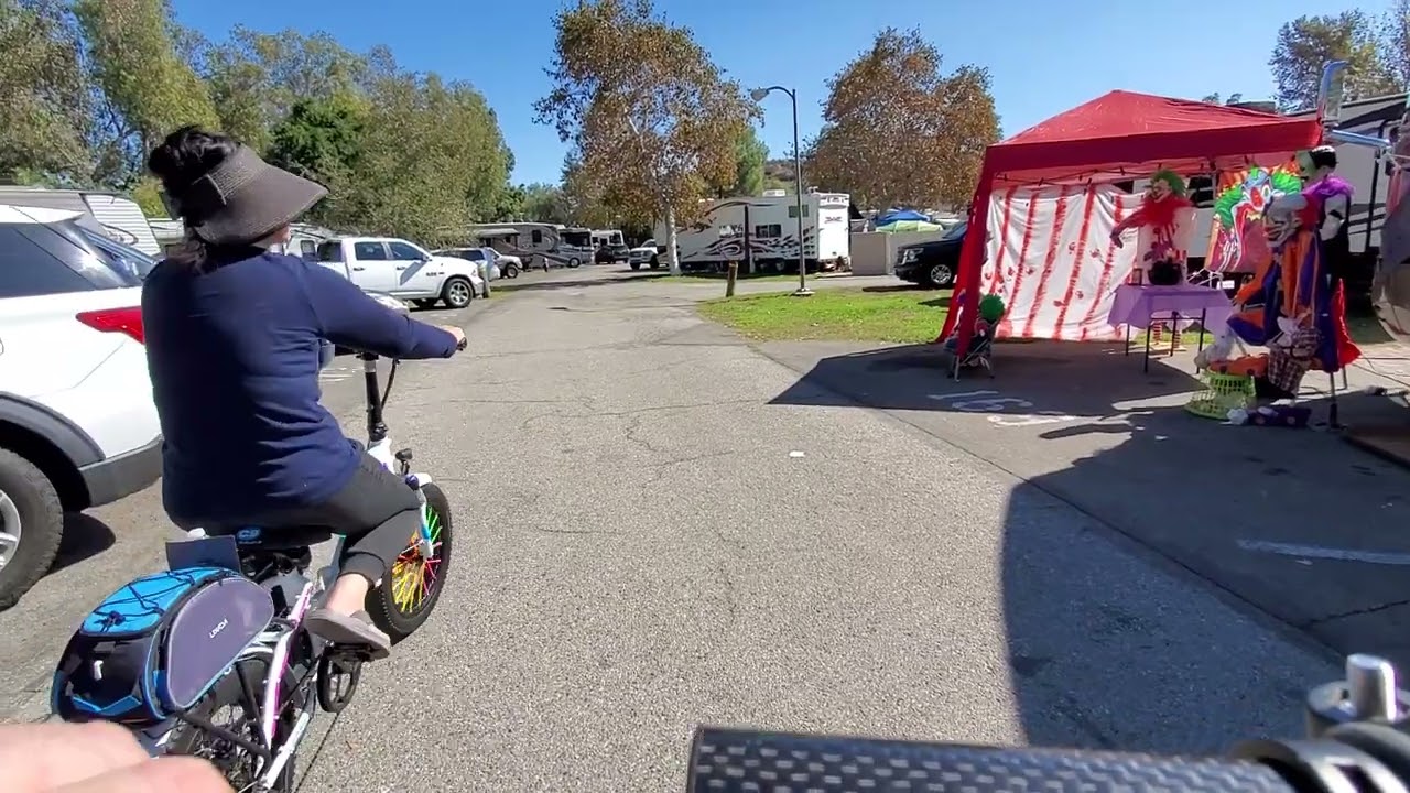 Christina and Ken biking in Bonelli Bluffs RV Park