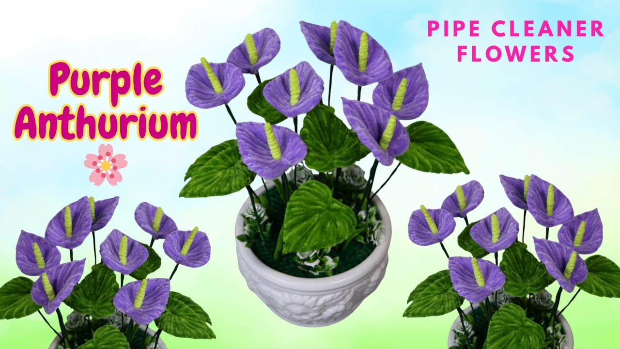 🌿 How to Make a Purple Anthurium Flower Pot with Pipe Cleaners – As Beautiful as Real Flowers 💜✨