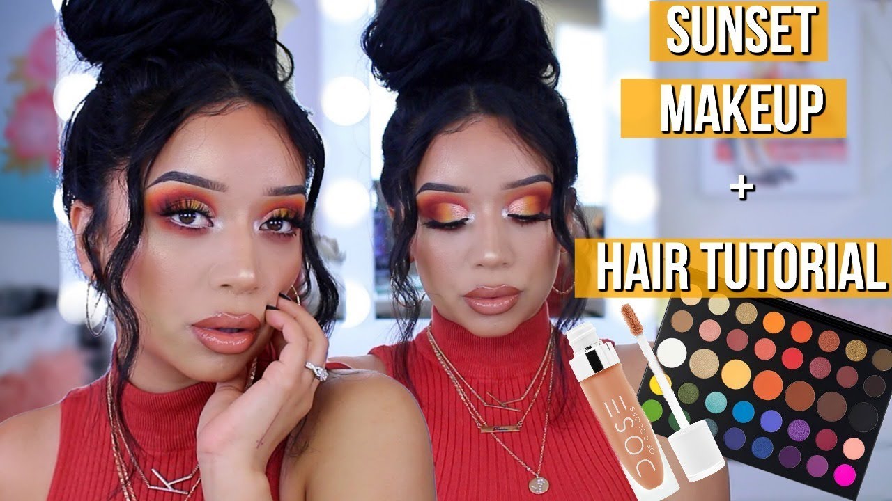 MAKEUP MONDAY | TRENDY SUNSET EYESHADOW + MESSY BUN HAIR TUTORIAL |