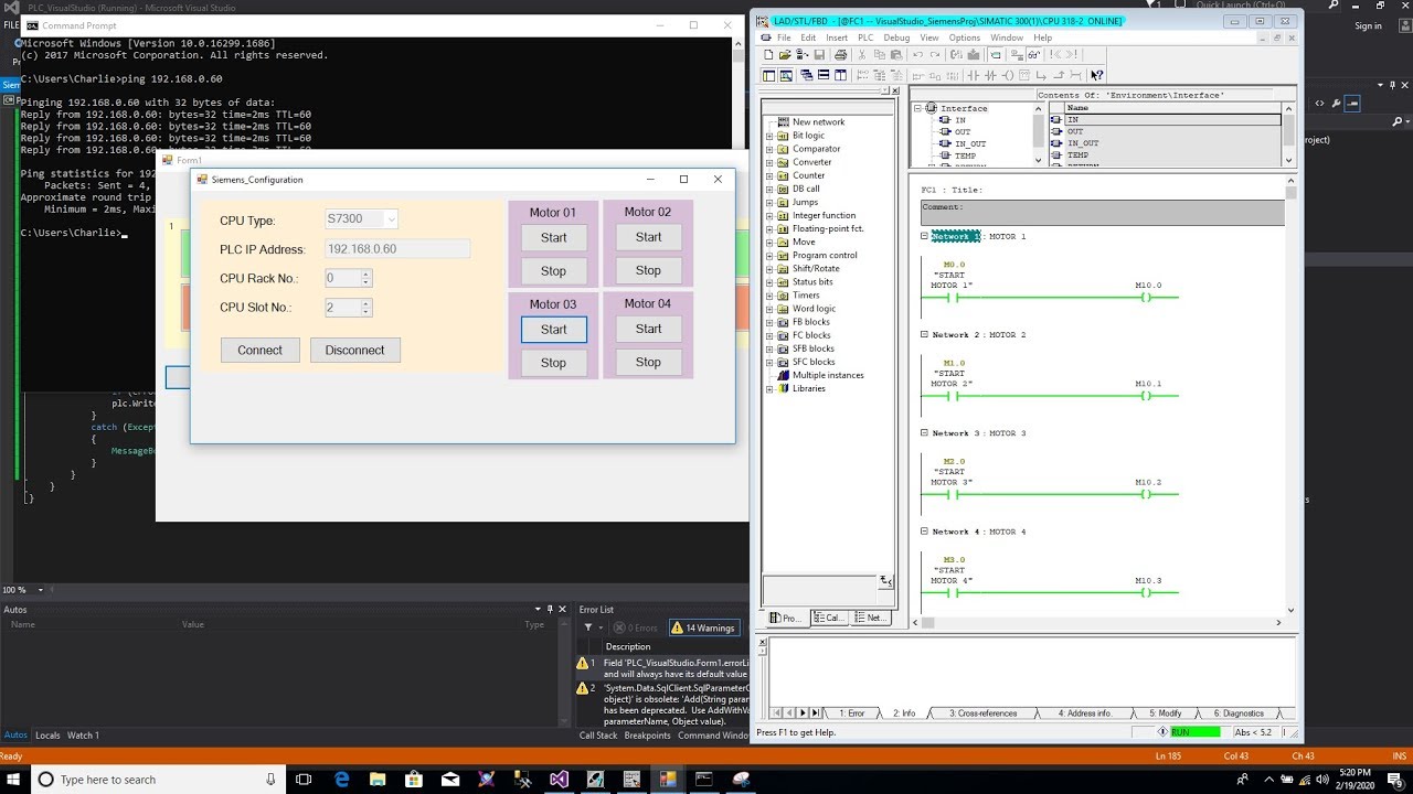 Connecting Siemens CPU on Visual Studio C#  using S7.Net (Part 1)