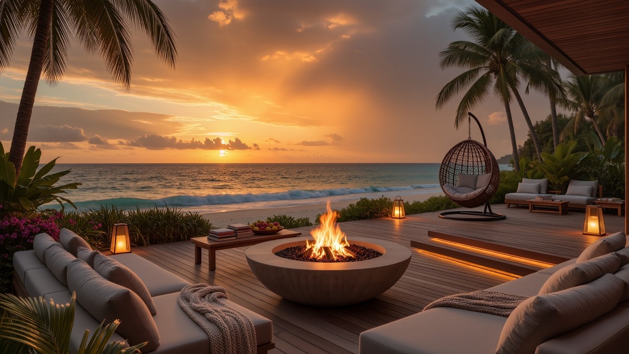 Ocean Sunset Campfire 🔥🌊  Relaxing Beach Waves for Sleep
