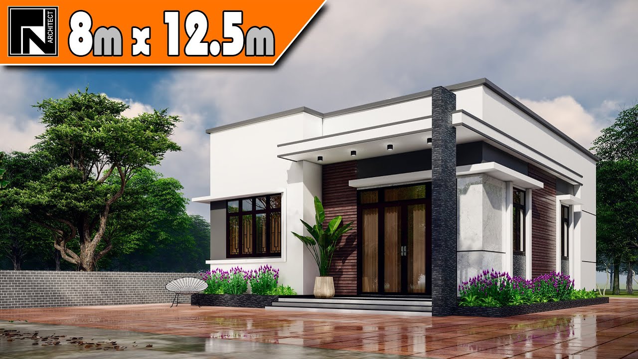 Thiết kế nhà cấp 4 hiện đại 8x12.5m 3 phòng ngủ tại huyện Cần Đước, Tỉnh Long An | Kiến trúc TN