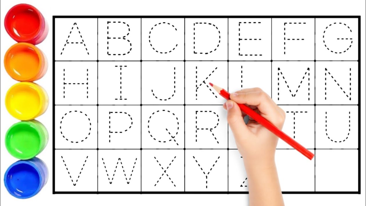 Alphabet, ABC song, abcd, a to z, Kids rhymes, collection for writing along dotted lines for toddler