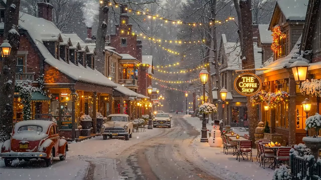 Old Town Serenity ❄️ Snow-Draped Streets, Warm Café Ambience & Smooth Jazz for Winter Tranquility☕