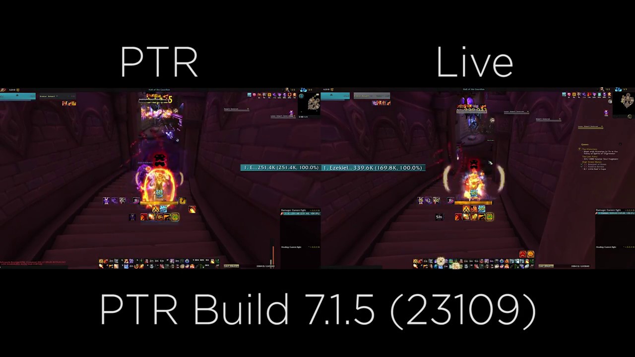 Fire mage DPS comparison Live vs PTR build 7.1.5 (23109)