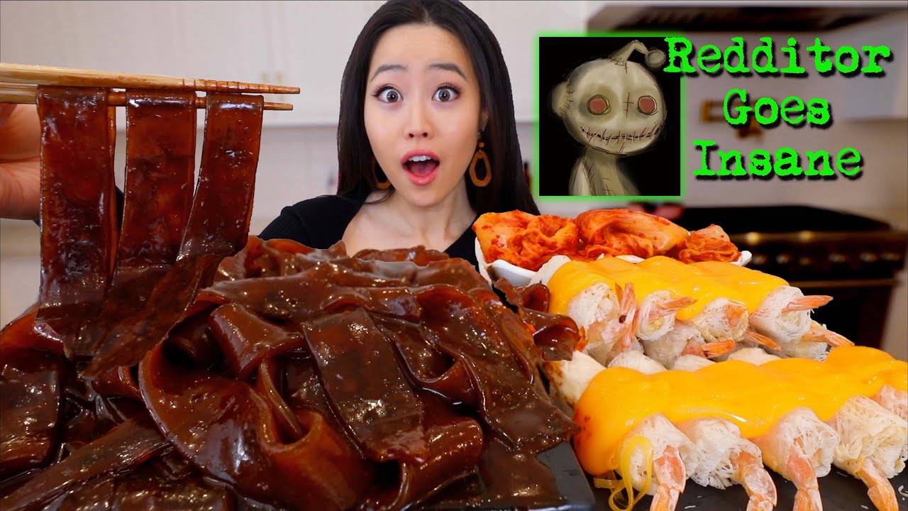 NUCLEAR BLACK BEAN GLASS NOODLES (Wide Chinese Noodles) MUKBANG