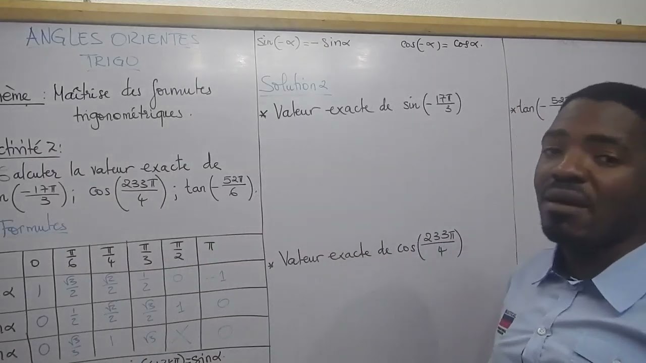 Calculer la valeur de cos, sin et tangente