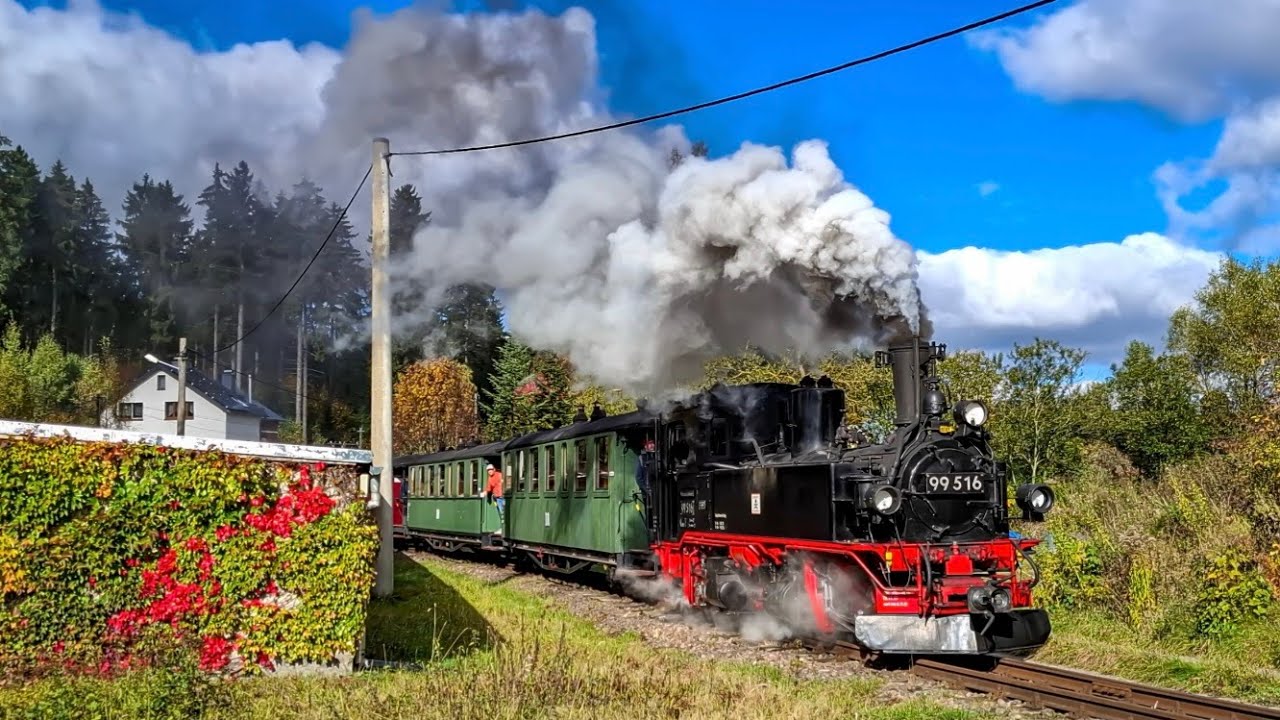 Herbstdampf mit 99 516 im Erzgebirge - Museumsbahn Schönheide