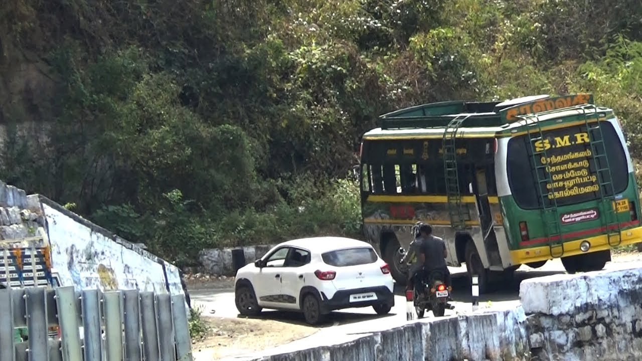 Private Bus And Tipper Lorry Same Time Turning 35/70 Kolli Hills Driving Namakkal