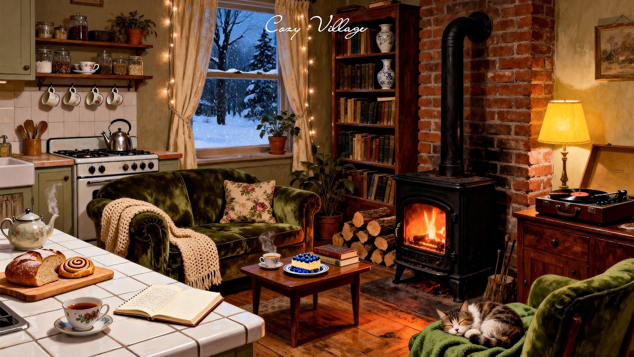Vintage Jazz in a Cozy Village Apartment on a Snowy 1950s Night | Warm Ambience to Relax