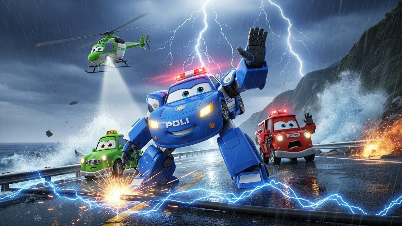 Stormy Highway Safety Story ⚡🌧️ | Learning Electrical Safety with Rescue Vehicles
