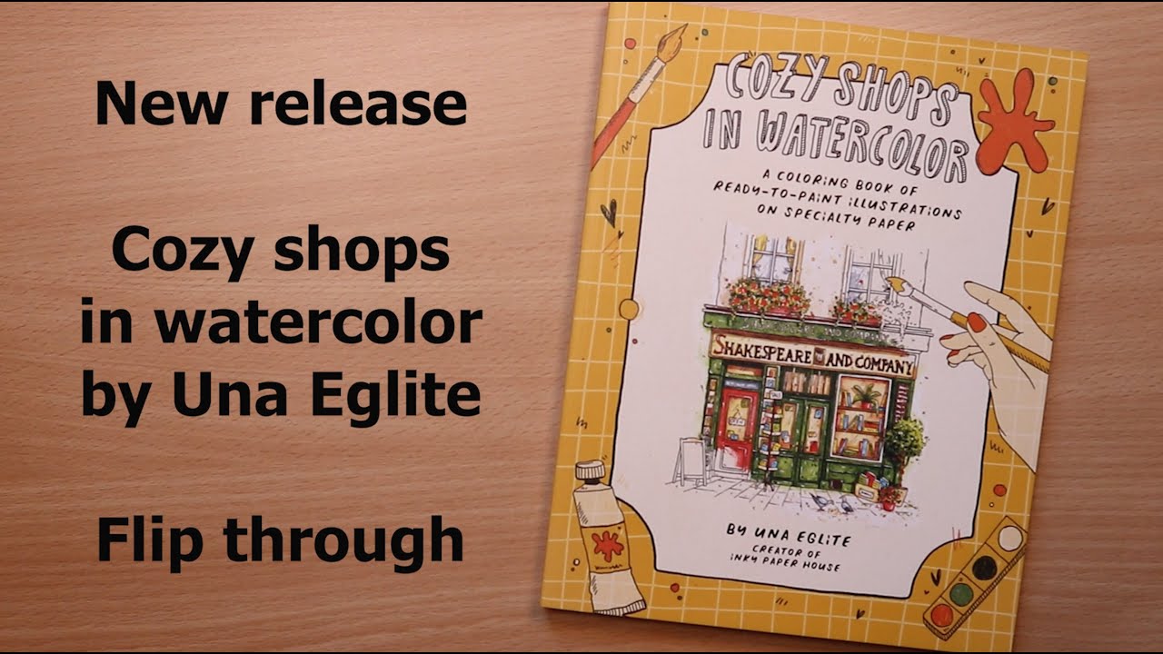 Cozy shops in watercolor | colouring book flip through | Una Eglite | New release