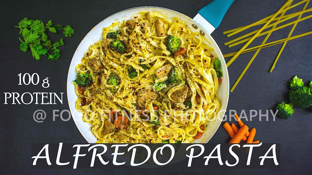 Chicken Alfredo pasta with Broccoli | Protein rich Fettuccine Alfredo Pasta | Easy White Sauce Pasta