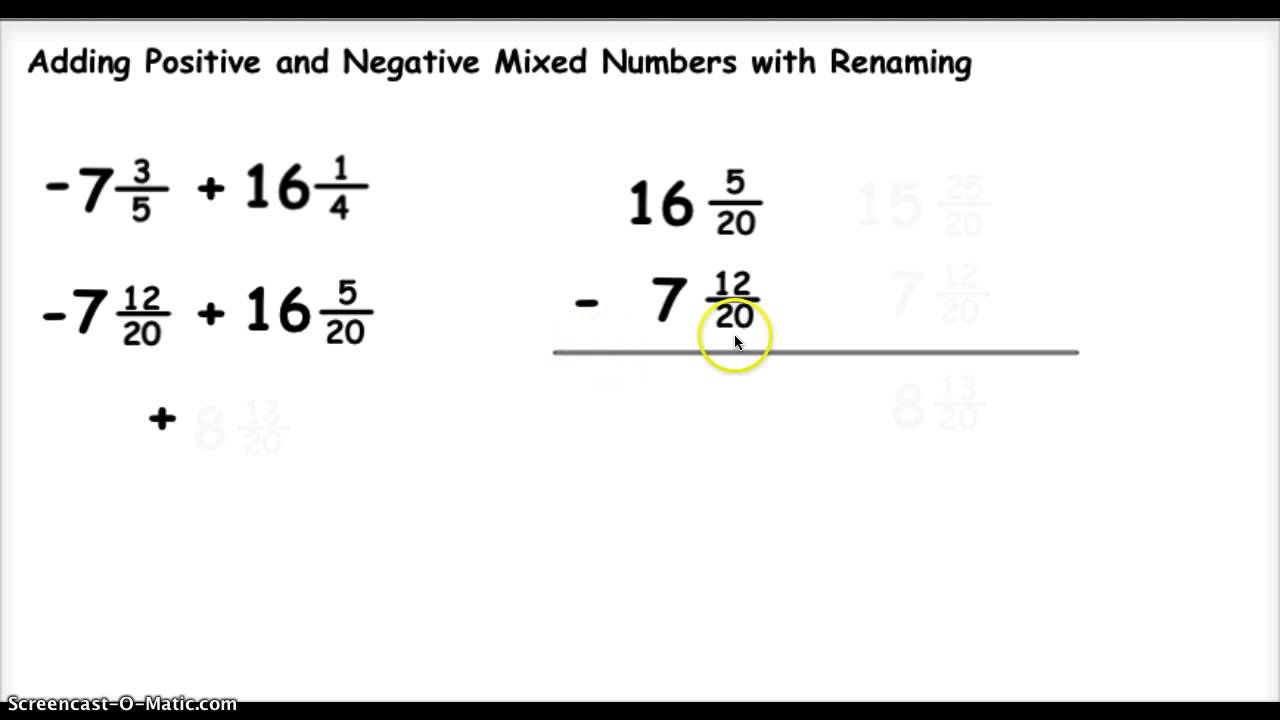 Adding Positive and Negative Mixed Numbers 1