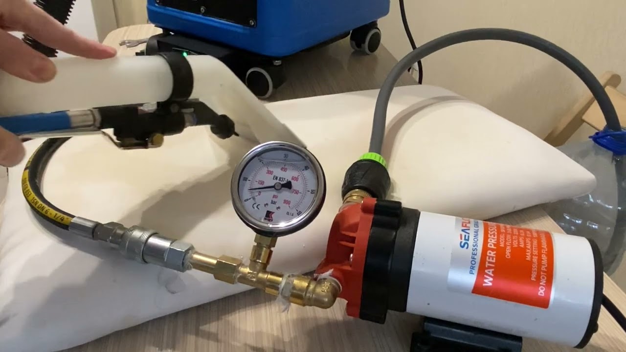 Тест проточного нагревателя на насосе SeaFlo / Shurflo с давлением 8 бар.