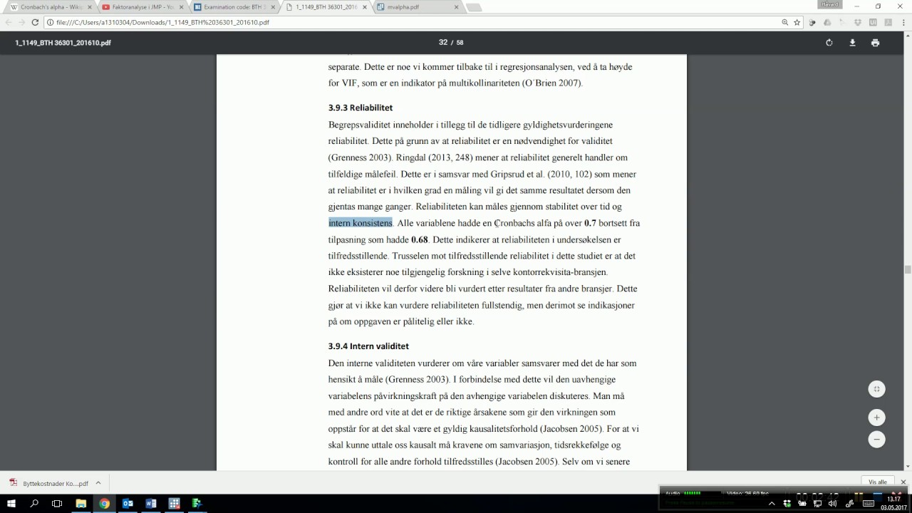 Reliabilitet: Chronbachs Alpha i JMP og STATA
