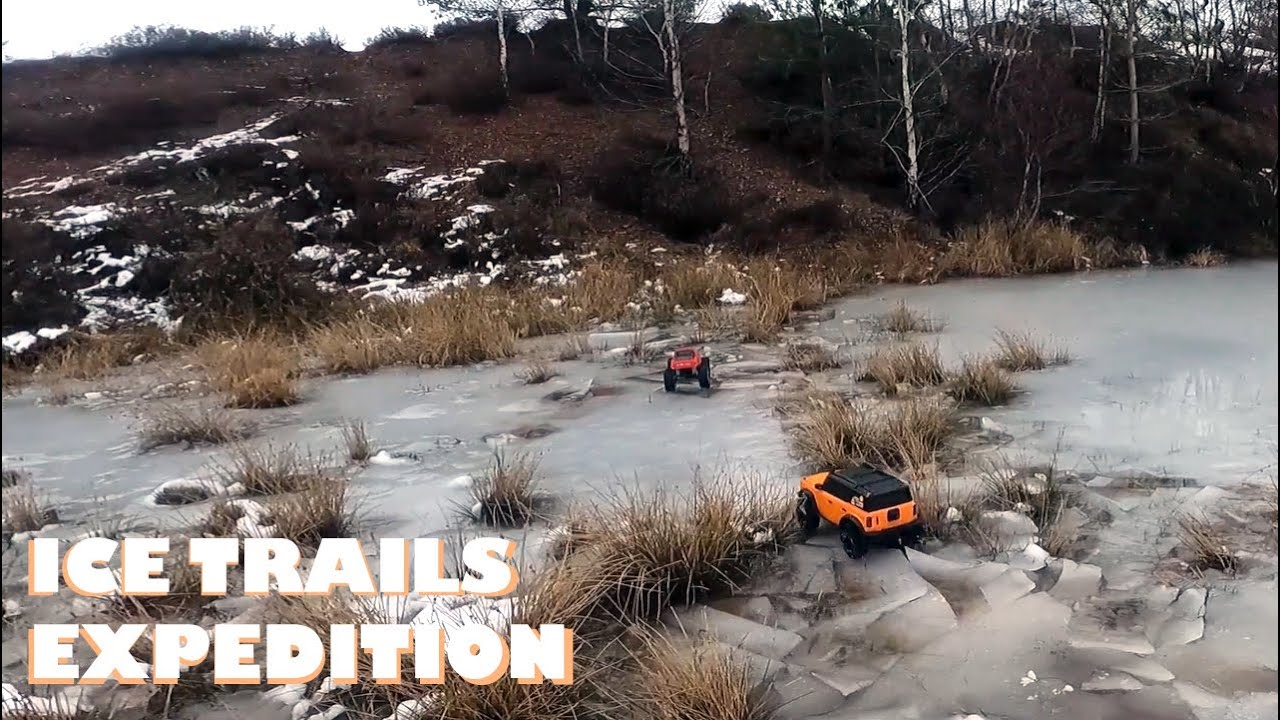 RC trails in the frozen wilderness. HBToys Beluga and Tamiya CR-01 don't let a bit of ice stop them