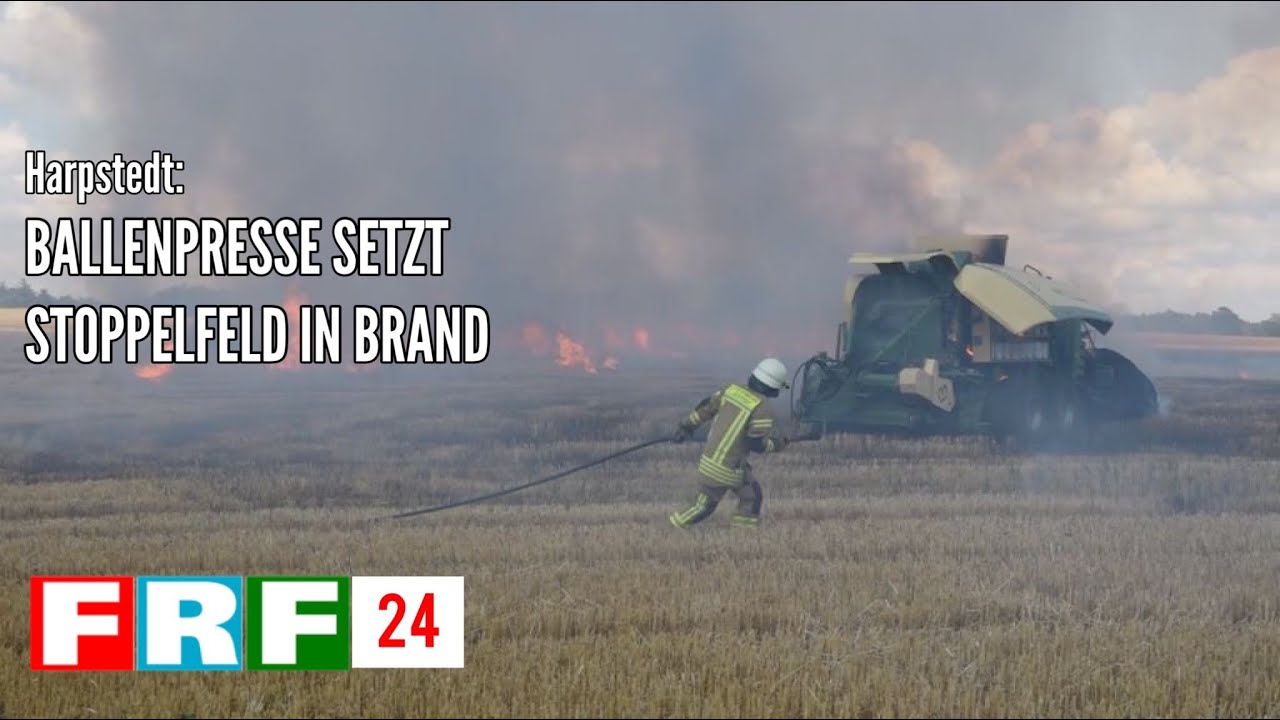 Harpstedt: Ballenpresse setzt Stoppelfeld in Brand