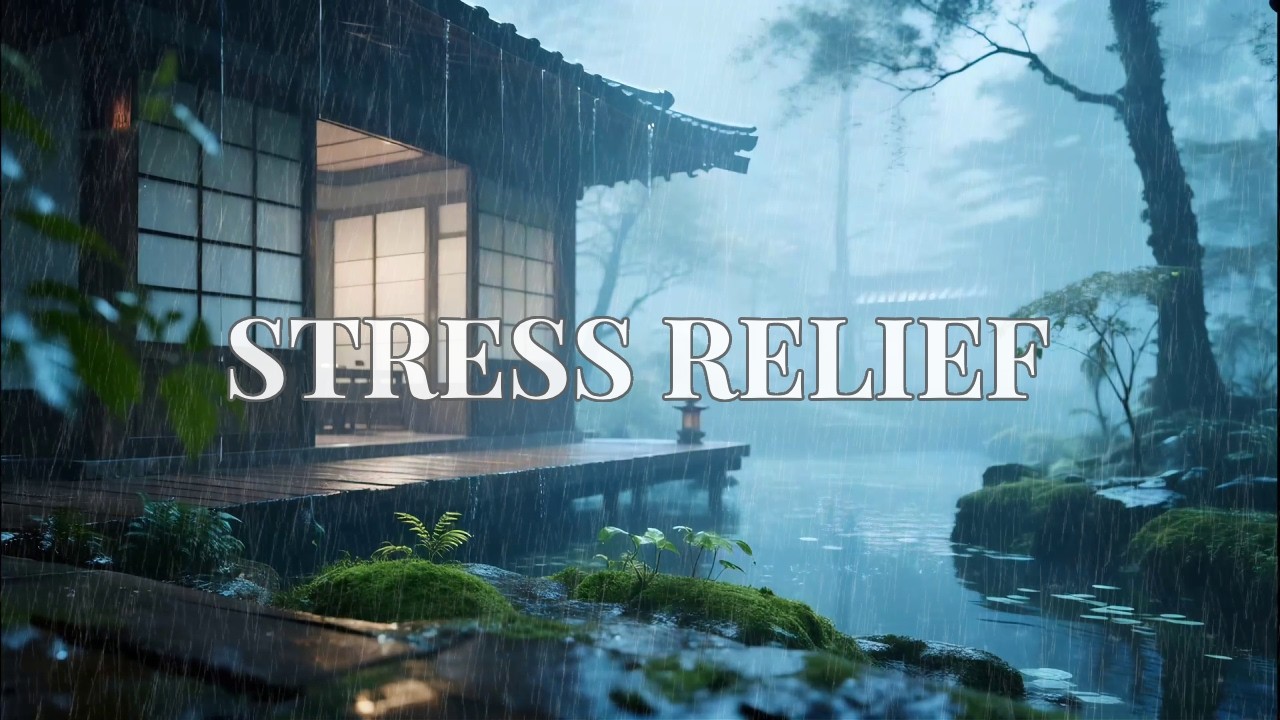 12 Hours Incredibly Peaceful Heavy Rain Drip at a Zen Riverside Hut to Stop Thinking.