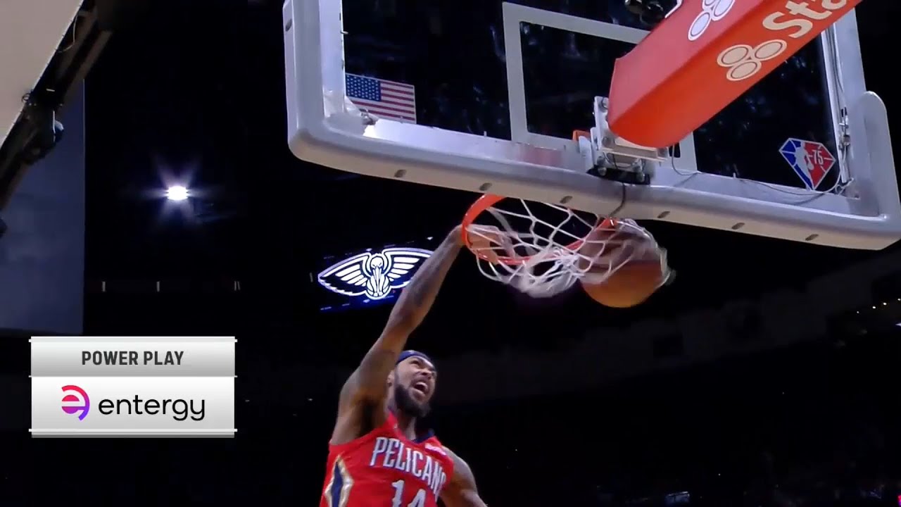Furious dunk by B  Ingram, tricks marker and goes to sink the hoop furiously