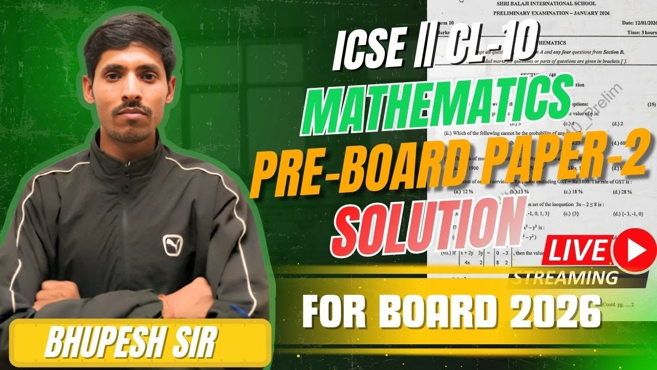 PRE-BOARD PAPER-2 || SOLUTION || CL-10TH || ICSE || FOR EXAM 2025-26#problems_beater