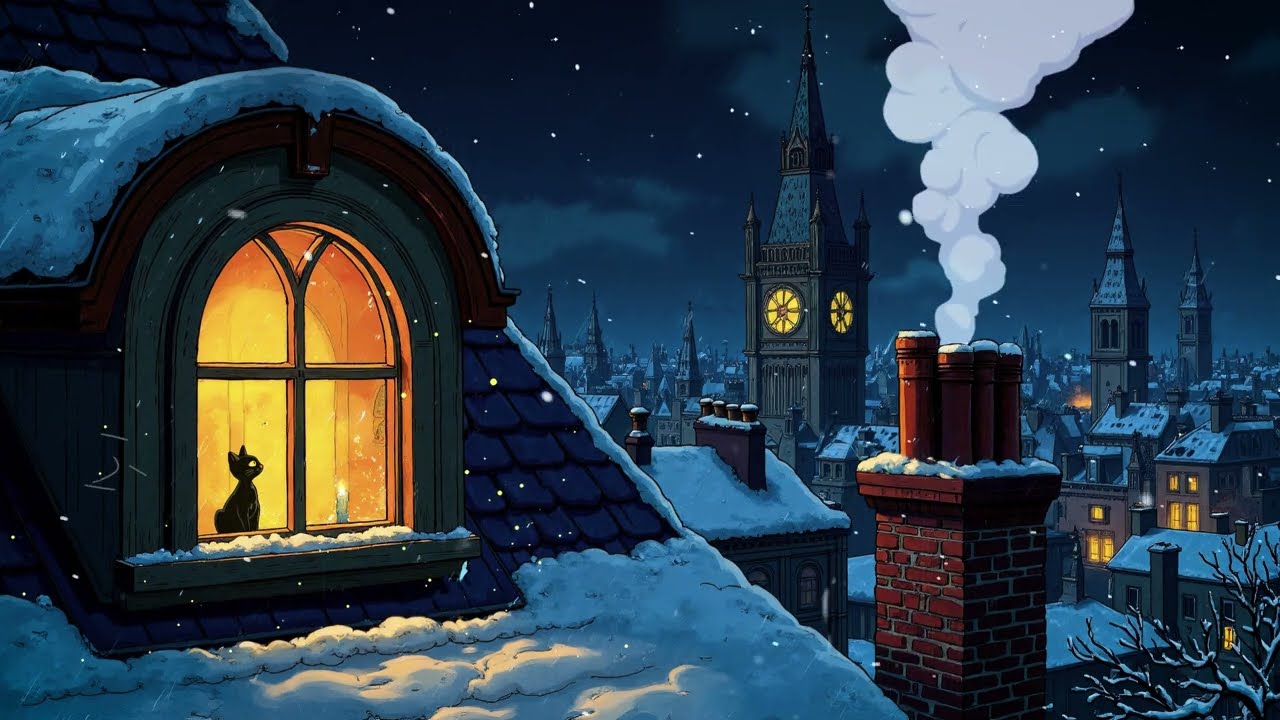 Silent 1950s Christmas London Night 🎄 | Vintage Jazz, Cozy Fireplace & Gentle Snow Ambience