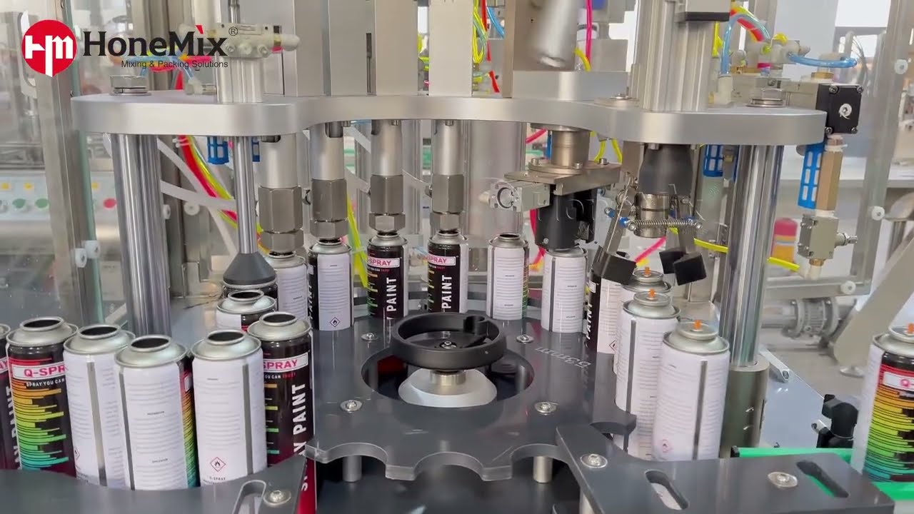 Automatic aerosal cans filling and sealing produciton line