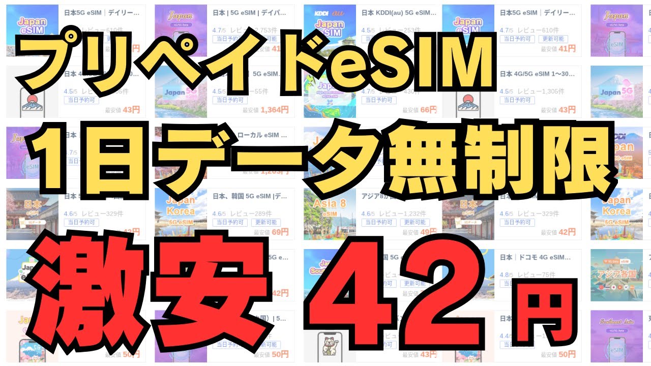 【驚愕の42円】1日データ無制限eSIMがヤバすぎる！登録不要・クレカ/PayPayで即利用OK！ データー容量や期間も自由に設定可能!!
