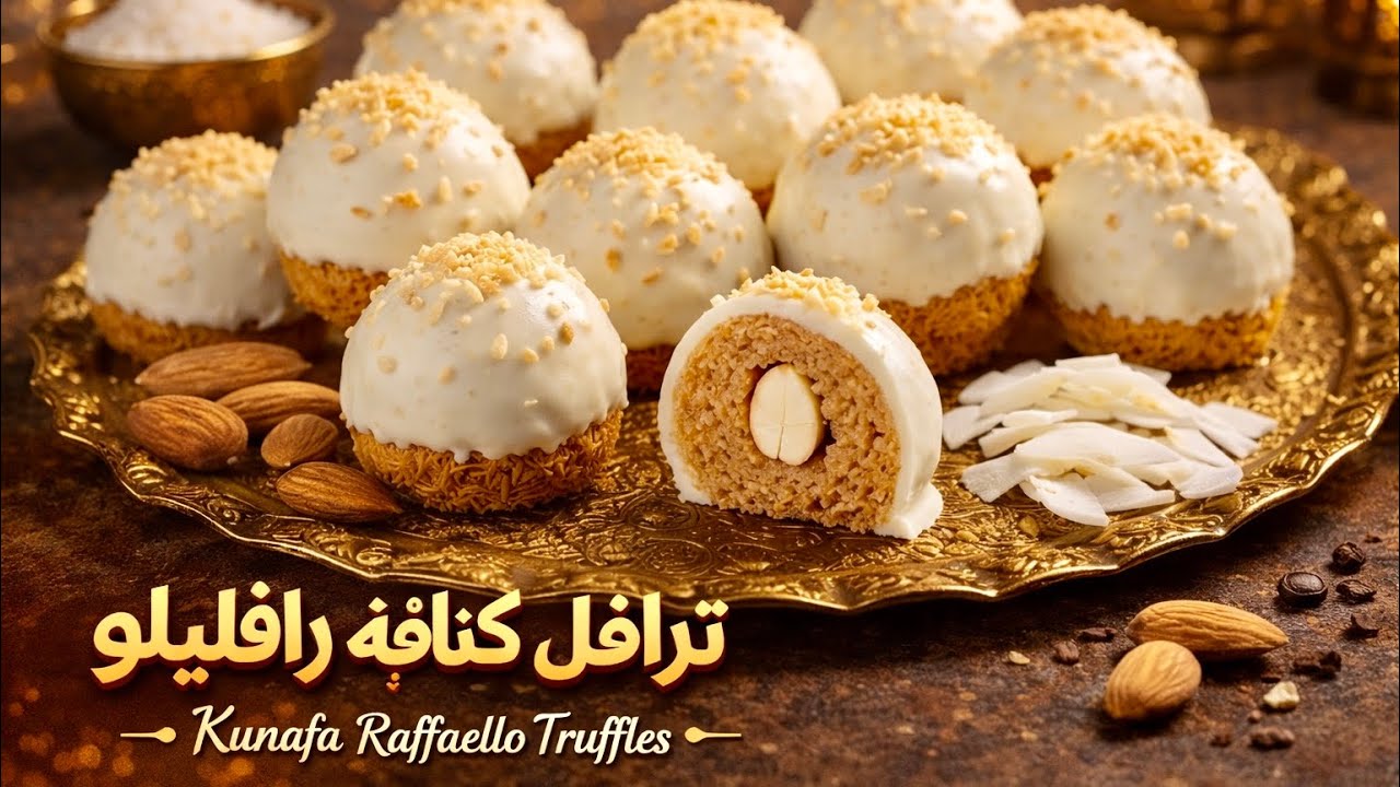 أفخم حلى رمضاني في دقائق! ✨ كرات كنافة الرافاييلو بدون فرن بطعم خيالي ! 🥥🤍