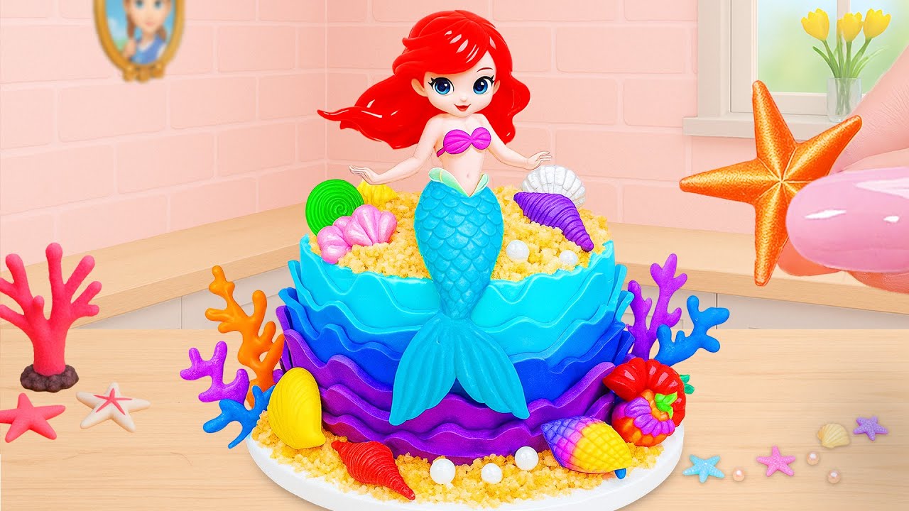 Stunning Ariel Mermaid Cake 🍰 Creative Ocean Dessert with Colorful Layers by Tiny Joy Bakes 🧜‍♀️