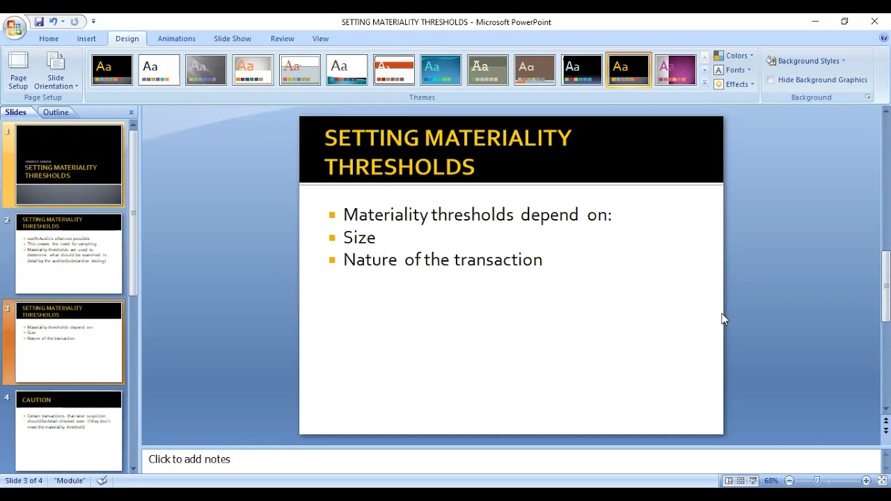 SETTING MATERIALITY THRESHOLDS