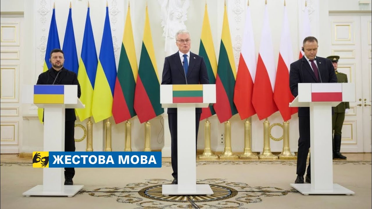 [жестова мова] Спілкування Володимира Зеленського, Гітанаса Наусєди та Кароля Навроцького з медіа