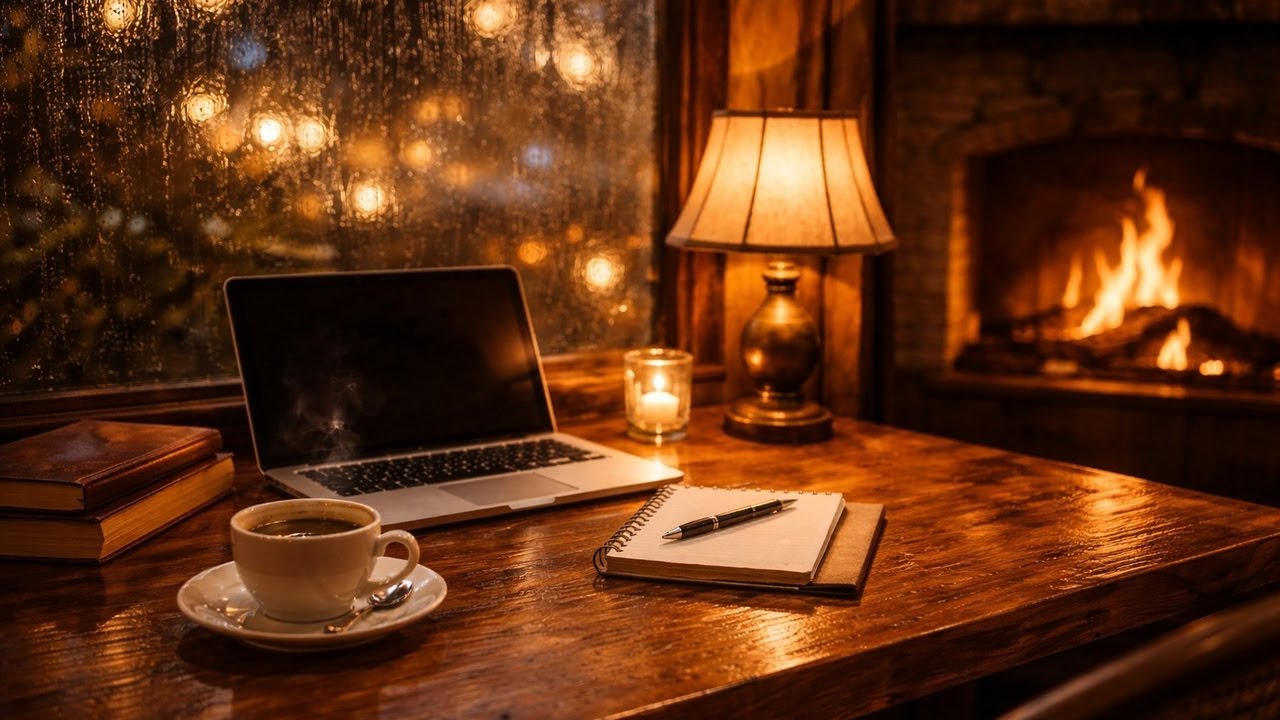 ☕ COZY CAFE STUDY AMBIENCE (6 HOURS) | Fireplace + Rain | No Talking