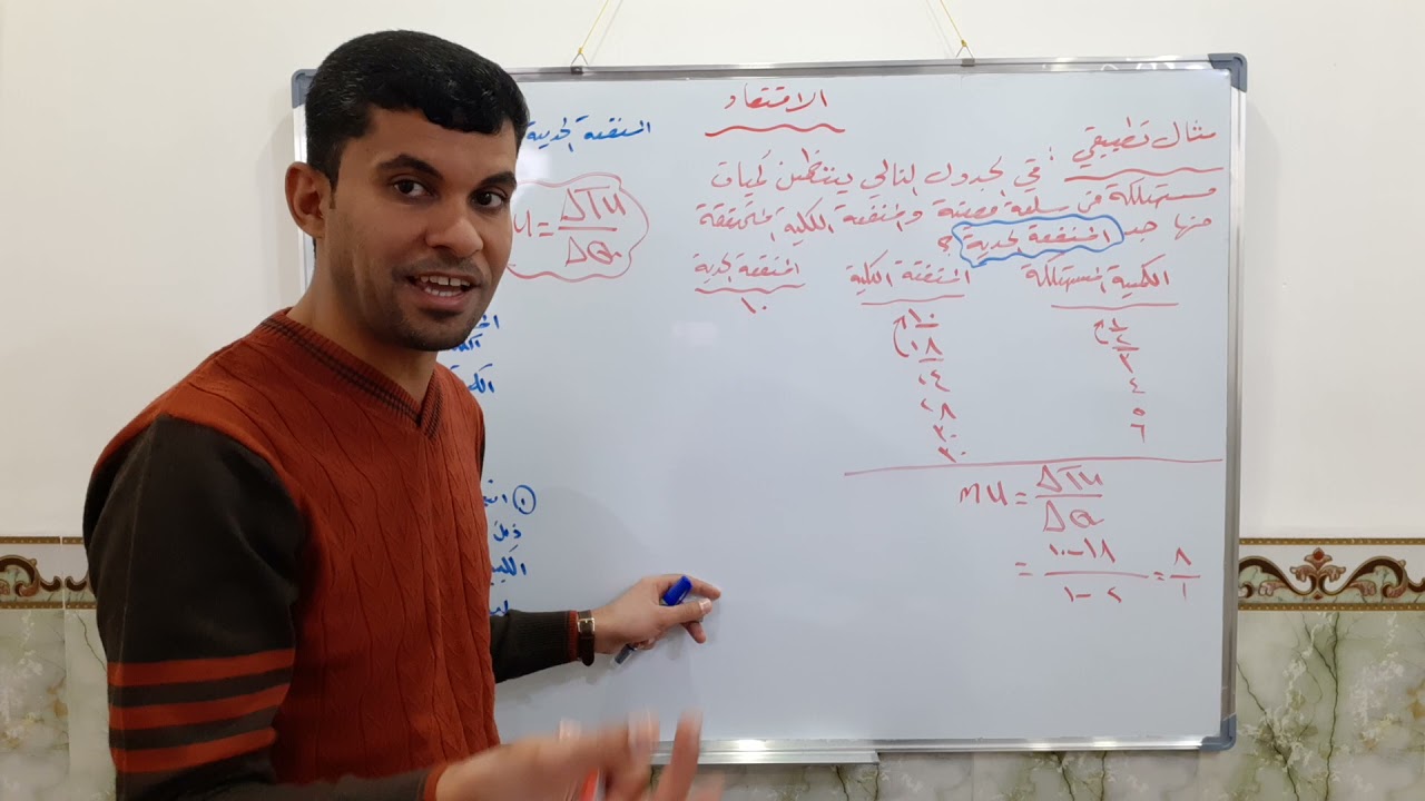 شرح وتوضيح نظرية المنفعة الحدية .المسائل الرياضية. اقتصاد الصف السادس الأدبي. احمد جبار الدايني.
