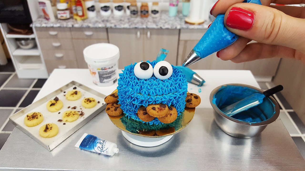 Mini, real COOKIE MONSTER cake 🍪🎂🍰 / mini food / miniature cooking / ASMR / mini cooking / tiny food